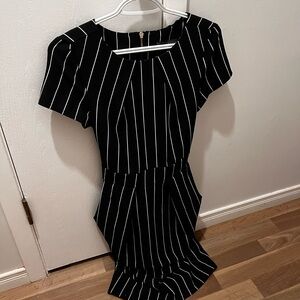Suzy Shier Black and White Pinstripe Midi Dress